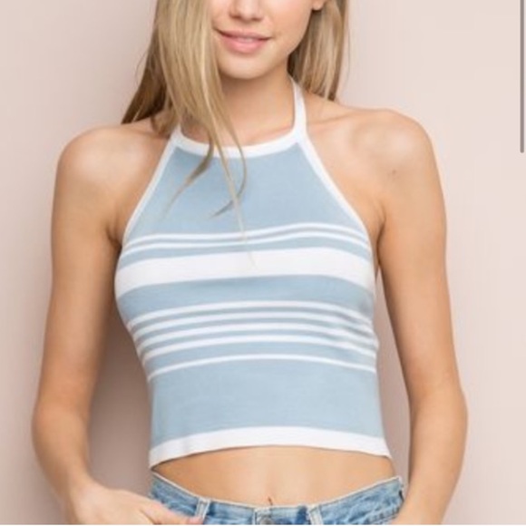 Brandy Melville Tops - Blue•White Tie Halter Crop // Brandy Melville